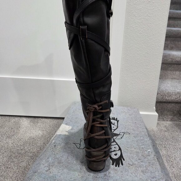 *EUC* Black Freebird by Steven Cassius Knee High Distressed Boots, Size 10 - Picture 4 of 10